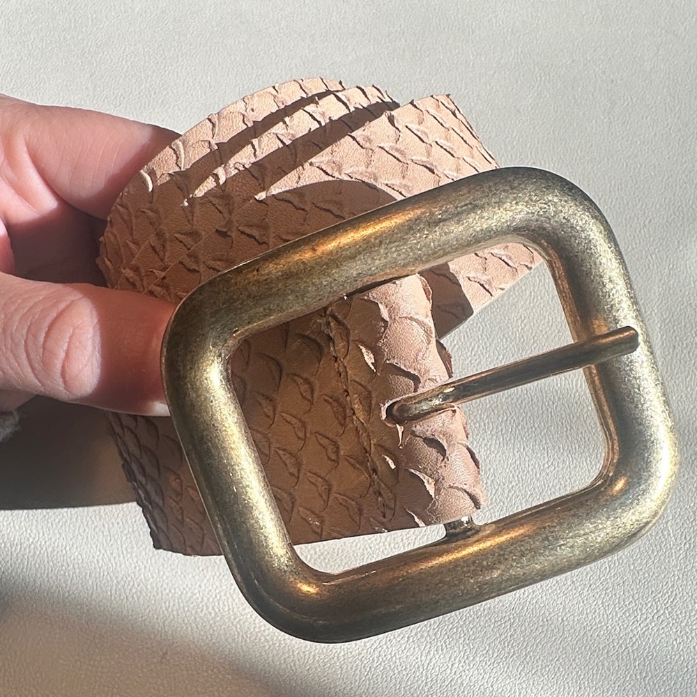 Textured Genuine Leather Belt with Antiqued Brass Buckle